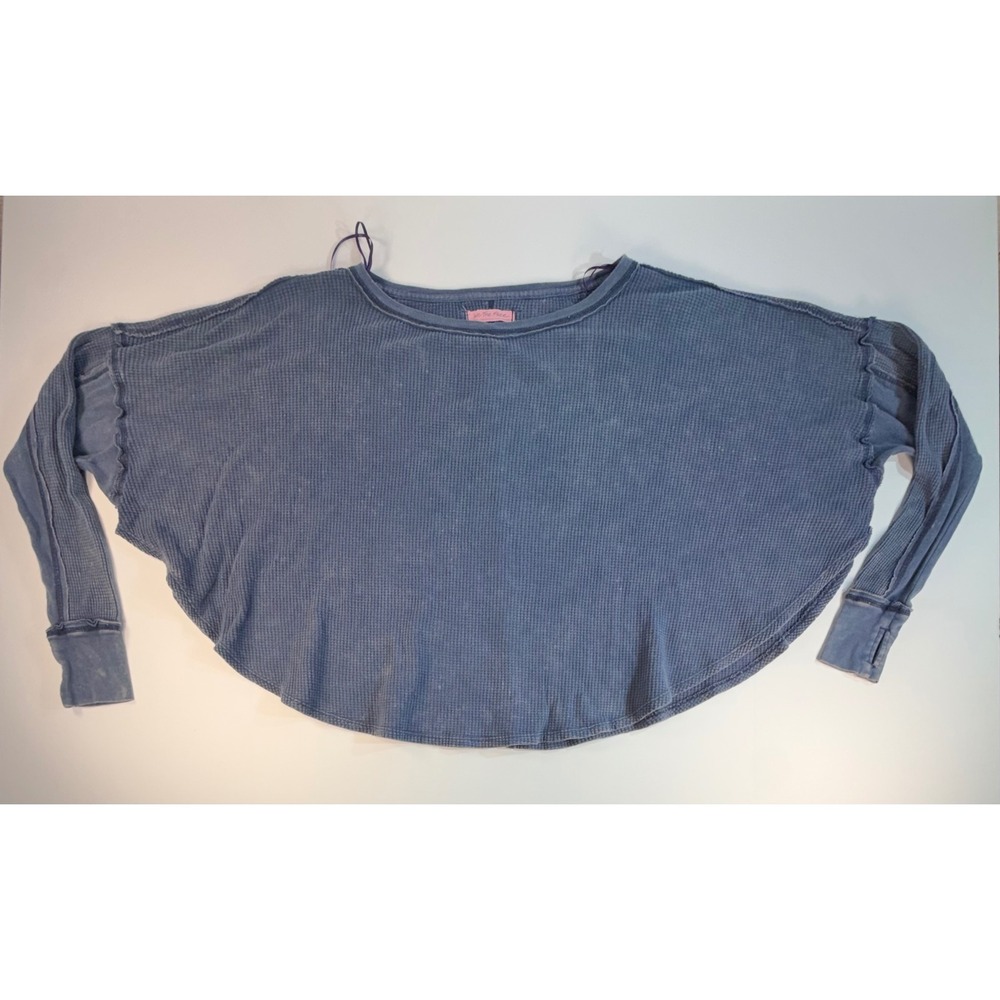 Free People We The Free Blue Waffle Knit Thermal Oversized Top XS OB548301
